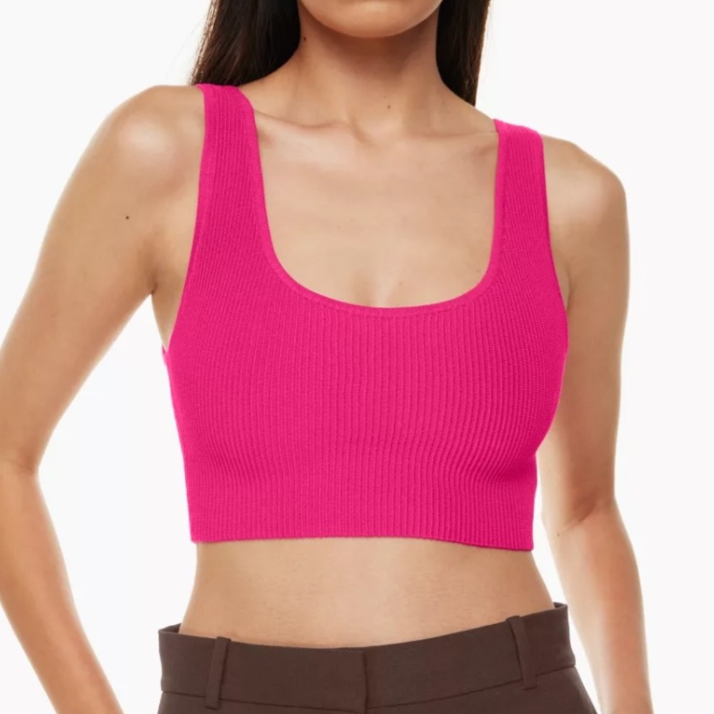 Aritzia Baboton Ribbed Sculpt Knit Square-Neck Crop Tank in Vibrant Hot Pink